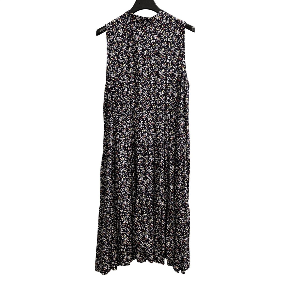 Chaps Dress Blue Micro Floral Tiered Maxi Size 2X Drawstring Waist Preppy Event